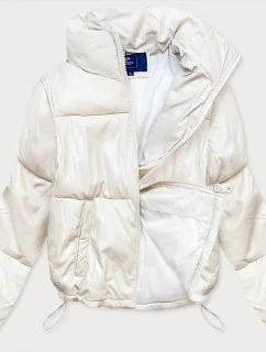 Dámska krátka kožená bunda vo farbe ecru (202016)
