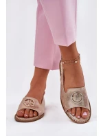 Sandały Damskie Na Płaskim Obcasie Z Ozdobą S.Barski KV51-002 Różowe Złoto