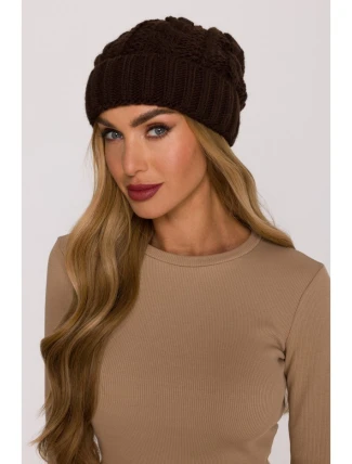 M897 Pletená káblová čiapka - hnedá