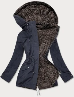 Tmavo modro-hnedá obojstranná dámska bunda parka (XW581BIGX)