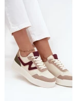 Sneakersy Damskie Na Platformie Ze Złotymi Wstawkami Beżowe Zalvra