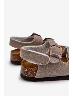 Sandałki Dziecięce Na Korkowej Platformie Zapinane Na Rzep Szare Rorria