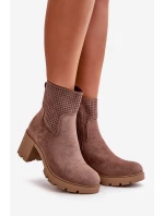 Botki Damskie Na Słupku Zapinane Na Zamek Eko Zamszowe Brązowe Rashmi