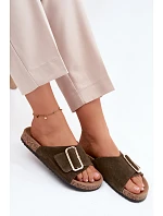 Kožené semišové dámské pantofle s přezkou tmavě zelené Beryl