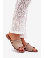 Skórzane Klapki Lewski Shoes 3047 Ciemnobeżowe