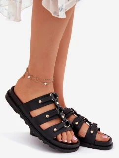 Klapki Damskie Z Paskami Czarne Pasiriela