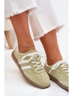 Niskie Skórzane Sneakersy Damskie Limonkowe Ismina