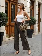 Dámske nohavice z lyocellu so širokými nohavicami, hnedé, FashionStreet UY3065 Dámske nohavice z lyocellu so širokými nohavicami, hnedé, FashionStreet UY3065