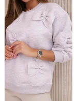 Zateplená mikina so sťahovacím lemom a ozdobnými mašľami béžová melanž