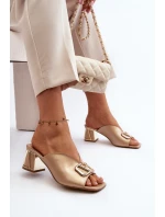 Eleganckie Klapki Damskie Na Obcasie Laura Messi 2771 Złote