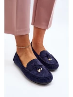 Damskie Zamszowe Klasyczne Mokasyny Granatowe Ontala