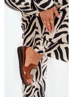 Klapki Damskie Na Koturnie Eko Skórzane Z Ozdobą Brązowe Sarela