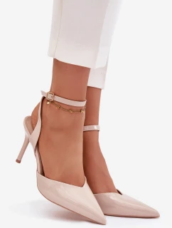 Dámske lakované lodičky s otvoreným podpätkom - béžové Laretta