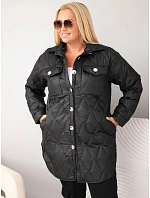 Dámska prešívaná bunda Plus Size s golierom a vreckami, čierna