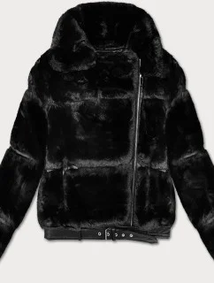 Krátka kožušinová bunda s golierom J Style čierna (11Z8163)