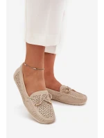 Mokasyny Damskie Z Ażurowym Wzorem I Wiązaniem Beżowe Mirisa