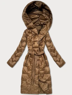 Prešívaný kabát s opaskom Libland camel (LD-7806)