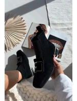 Botki Damskie Z Naturalnego Zamszu Na Klocku Ocieplane D&A CR52-651 Czarne