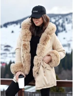 Dámska zimná bunda s kožušinou CHARMFUR béžová FashionStreet TY4770