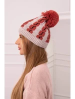 Dámska čiapka s brmbolcom Rozalia K323 červená+béžová Dámska čiapka s brmbolcom Rozalia K323 červená+béžová