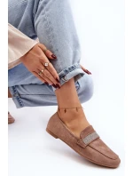 Damskie Mokasyny Z Cyrkoniami Jasnobrązowe Ralrika