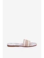 Wzorzyste Płaskie Klapki Damskie Beżowe Leysi