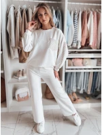 Dámske široké rebrované tepláky LUXEEN ecru FashionStreet UY2521 Dámske široké rebrované tepláky LUXEEN ecru FashionStreet UY2521