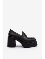 Zazoo 20170 Półbuty Skórzane Damskie Na Słupku Czarne