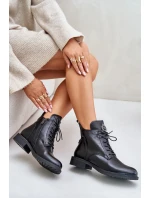 Ocieplane Botki Na Płaskim Obcasie Z Ozdobą Czarne Leonise