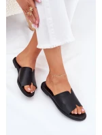 Klapki Damskie Z Eko Skóry Na Płaskim Obcasie Czarne Kalimira