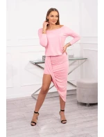 Asymetrické šaty, 3/4 rukávy, púdrovo ružové