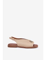 Płaskie Eleganckie Sandały Z Ozdobą Beżowe Iseliria