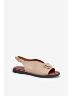 Sandały Na Płaskim Obcasie Z Ozdobą Eko Skóra Beżowe Tillireta