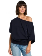 B079 Blúzka nadmernej veľkosti so zavinovacími detailmi - tmavo modrá B079 Blúzka nadmernej veľkosti so zavinovacími detailmi - tmavo modrá