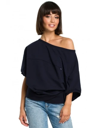 B079 Blúzka nadmernej veľkosti so zavinovacími detailmi - tmavo modrá B079 Blúzka nadmernej veľkosti so zavinovacími detailmi - tmavo modrá