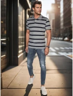Pánska pruhovaná polokošeľa svetlo šedá FashionStreet PX0646