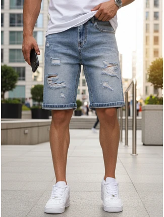 Pánske džínsové šortky s dierami modré FashionStreet SX2574