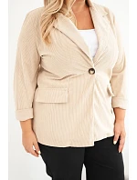 Dámske sako Plus Size z manšestru s klopami a vreckami, béžové Dámske sako Plus Size z manšestru s klopami a vreckami, béžové