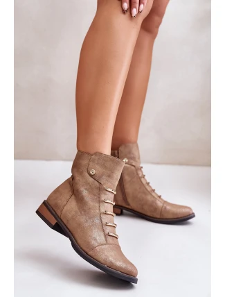 Ocieplane Botki Damskie Na Płaskim Obcasie Złote Labise