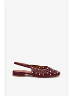 Zdobione Baleriny Na Płaskim Obcasie Bordowe Nilarisela