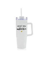 HEZKÝ DEN MILÁČKU - bílý cestovní termohrnek s průhledným víčkem 900 ml