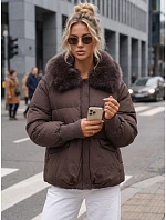 Dámska zimná prešívaná bunda s kožušinou, hnedá, FashionStreet TY5819 Dámska zimná prešívaná bunda s kožušinou, hnedá, FashionStreet TY5819