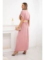 Dlhé šaty s ozdobným opaskom tmavo púdrovo ružové Dlhé šaty s ozdobným opaskom tmavo púdrovo ružové