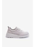 Ażurowe Damskie Sneakersy Na Koturnie Skóra Naturalna Jasnoszare S.Barski LR482