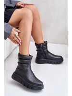 Zazoo 60512 Botki Damskie Skórzane Na Zamek Ocieplane Filcem Czarne