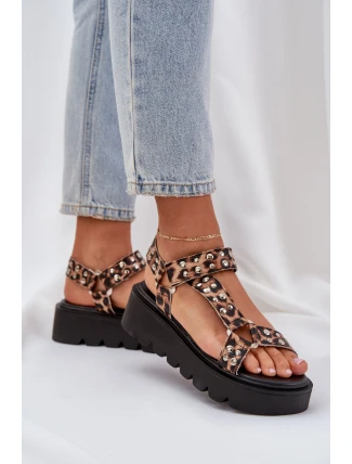 Zdobione Sandały Na Platformie Panterka Brązowe Tatellia