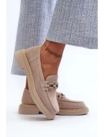 Mokasyny Damskie Zamszowe Na Płaskim Obcasie Z Ozdobą D&A TW101 Beżowe