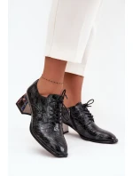 Skórzane Lakierowane Półbuty Damskie Na Obcasie Z Kryształkami Artiker 57C0072 Szare