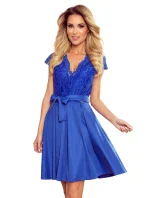 ANNA - Dámske šaty v Chrpová farbe s výstrihom a čipkou 242-3 ANNA - Dámske šaty v Chrpová farbe s výstrihom a čipkou 242-3