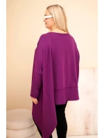 Dámske Plus veľkosť bavlnená tunika s asymetrickým lemom tmavo fialová
